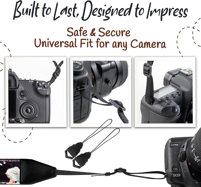 Art Tribute Camera Strap - Shoulder, Crossbody & Neck Camera Strap for Photographers, Fits All Cameras, Canon Nikon Sony Fujifilm, Padded Strap W/Quick Release, Embroidered Cotton & Leather Ends - Image 7