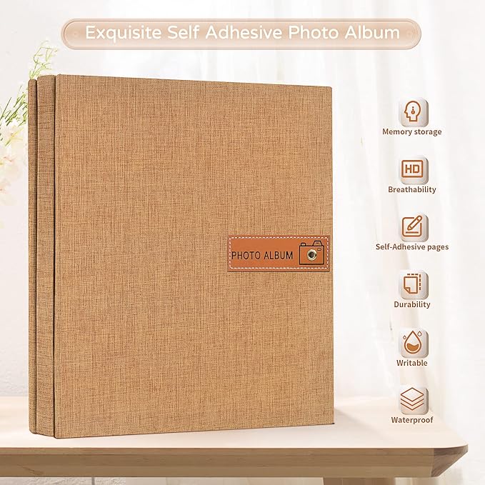 Popotop Large Photo Album Self Adhesive 4x6 5x7 8x10 Scrapbook Album DIY Picture Book,Gifts for Mom,Family Baby and Wedding,with Metal Pen and Plastic Board - Image 2