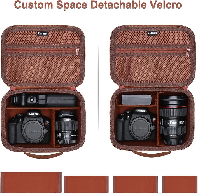 Small Camera Case Bag for Canon EOS Rebel T7/R50//R100 DSLR Camera Brown | Hard Carrying Travel Case for Canon EOS Rebel T7/R50//R100/R6 Mark II/R8/R6 Mark III/R50 V/T6/R10/R5 Mark II DSLR SLR Camera - Image 3