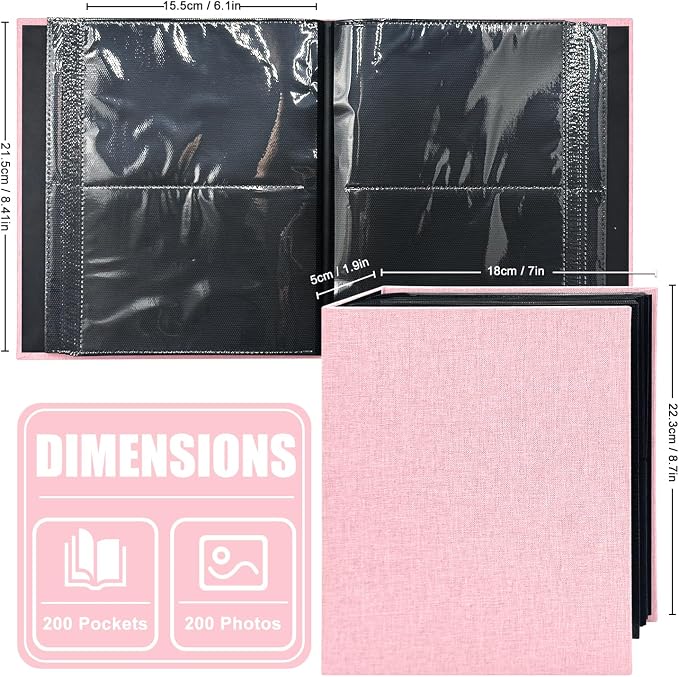 Photo Album 4x6 200 Pockets for Wedding Gifts,Linen Hardcover Picture Albums for Family Anniversary Baby Vacation Pictures - Image 2