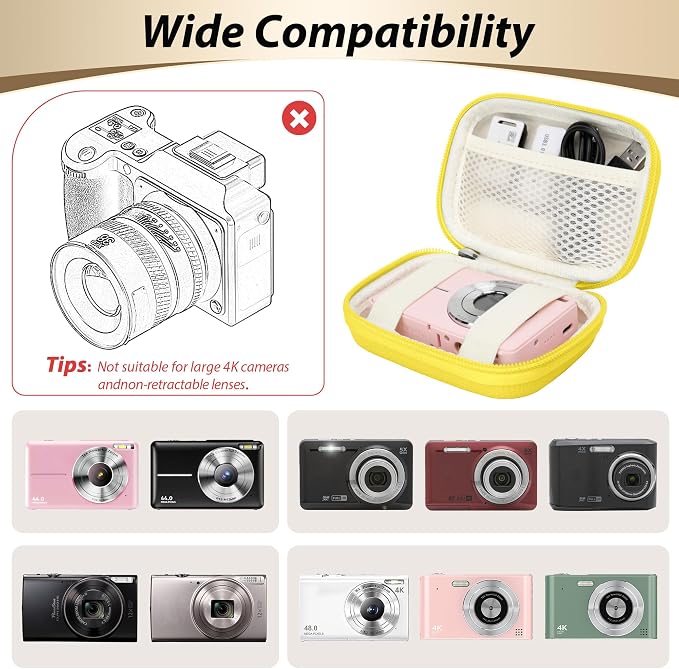 Digital Camera Case for KODAK PIXPRO FZ55/FZ45,Case Only,Lemon Yellow | Fits CAMKORY DC403 and Canon PowerShot ELPH 360 HS Compact Digital Cameras, Small Hard Shell Camera Pouch with Mesh Pocket - Image 3