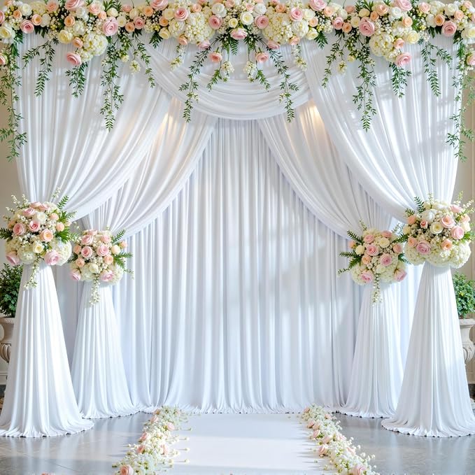 10 Panels White Backdrop Curtain for Parties Wedding Wrinkle Free White Photo Curtains Backdrops Drapes Fabric Decoration for Baby Shower Birthday Party 50ft(W) x 10ft(H) - Image 2