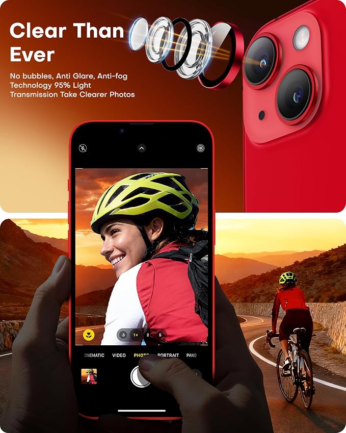 TOCOL Camera Lens Protector for iPhone 14 / iPhone 14 Plus Tempered Glass HD Individual Scratch Resistant Camera Cover Accessories Case Friendly 2 Pack（Red） - Image 5