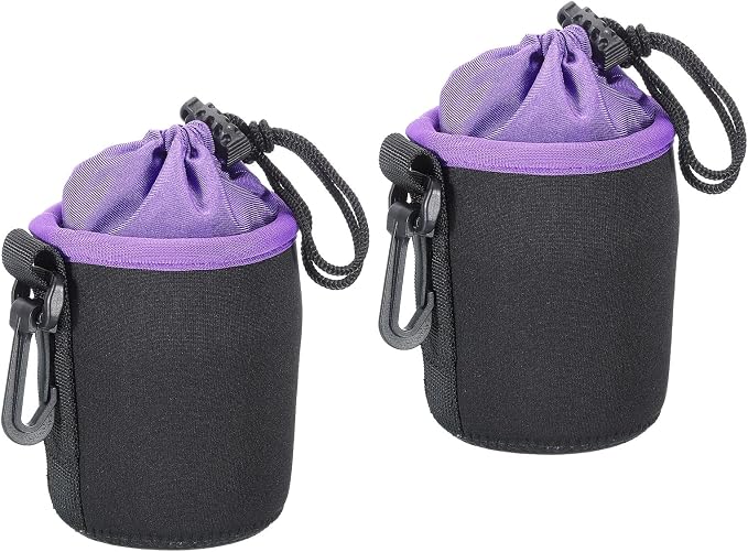 PATIKIL Camera Lens Bag, 2 Pcs 3" ID x 3.9" H Cylindrical Drawstring Lens Pouch with Thick Protective Neoprene, Lens Case for DSLR Camera Lens, Water Coffee Cups Black, Purple by PATIKIL