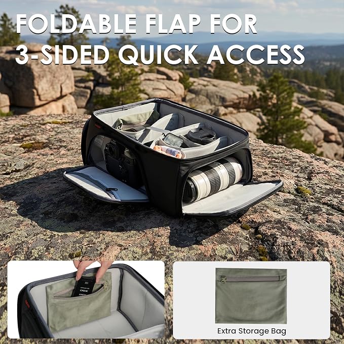 TARION Medium Camera Insert Bag Quick Access DSLR Inner Case Organizer M | Fits 2 Cameras 7 Lenses Drone Gear, Full Back Opening, Framed Top Lid, Protective Insert Cube, 14.6x11x6.7" ShellCore M - Image 4