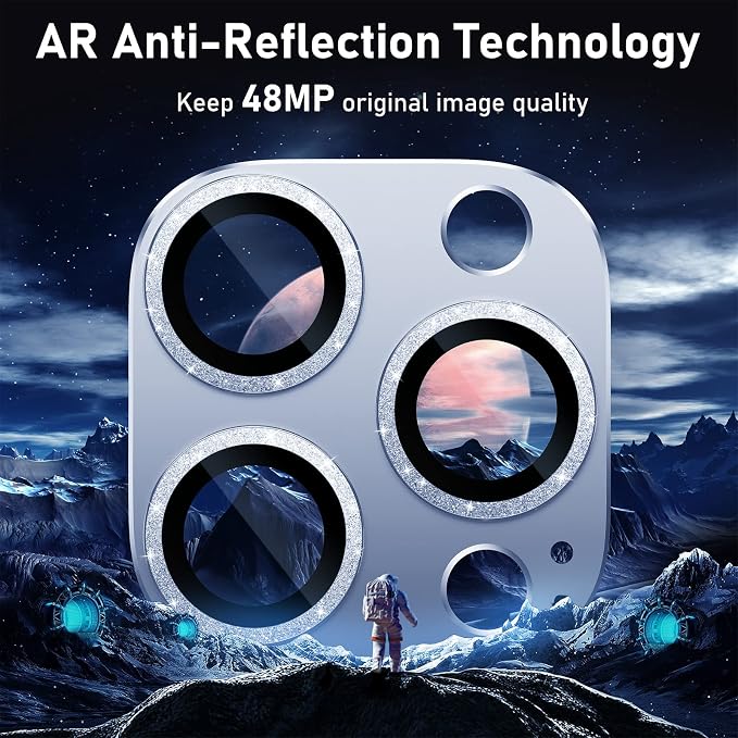 UniqueMe for iPhone 13 Pro/13 Pro Max Camera Lens Protector - Light Blue | Metal Ring, Tempered Glass, Rear Camera Screen Cover - Image 3