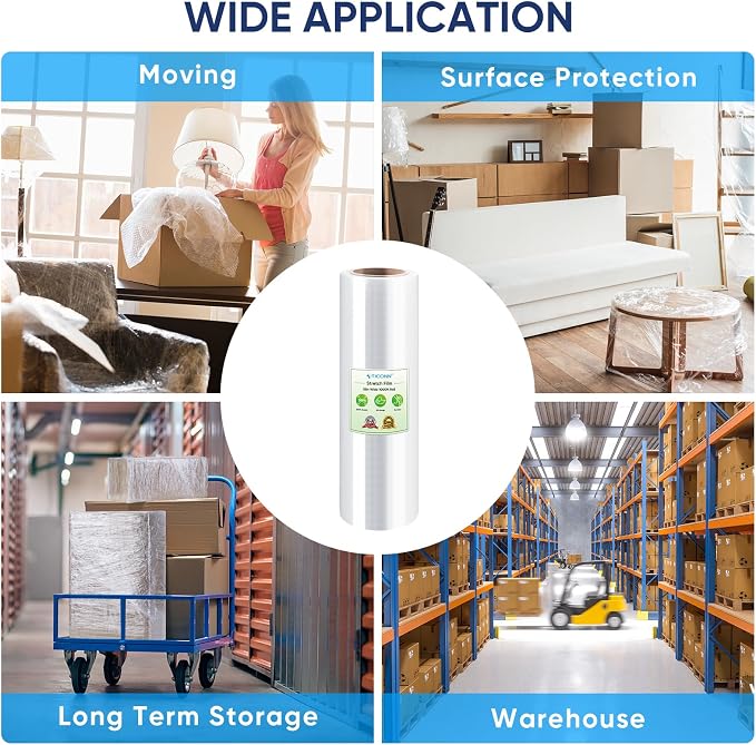 TICONN Stretch Wrap Roll, 18 in x 1000 ft Plastic Wrap for Moving Furniture | Odorless Industrial Strength Stretch Film, 300% Stretchability, Self-Adhering, Ideal for Furniture, Box Protection - Image 6