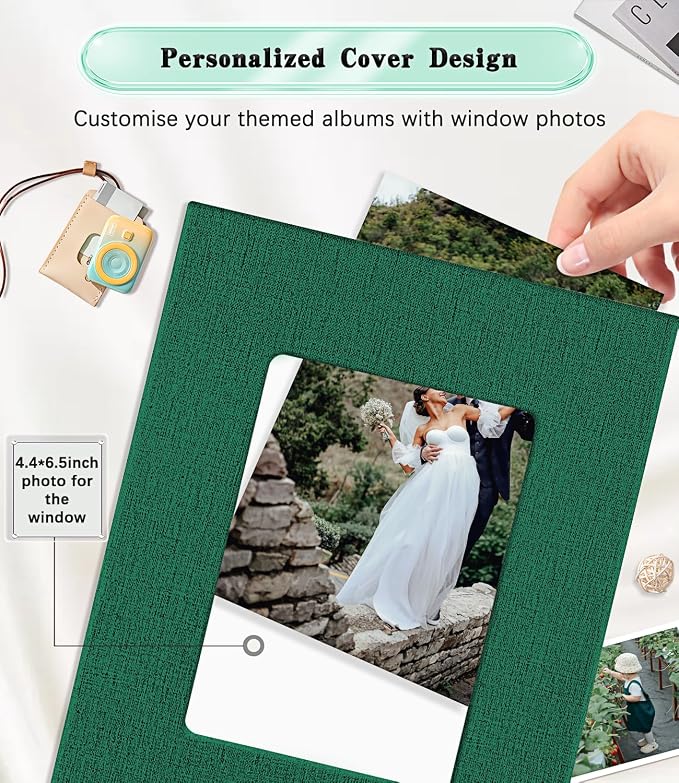 Ejblfe Photo Album 4x6,Linen Cover Slide-in Photo Album Book Can Holds 300 4x6 Photos with 50 Black Sheets for Family,Wedding,Baby and Holiday Pictures (Dark Green) - Image 2
