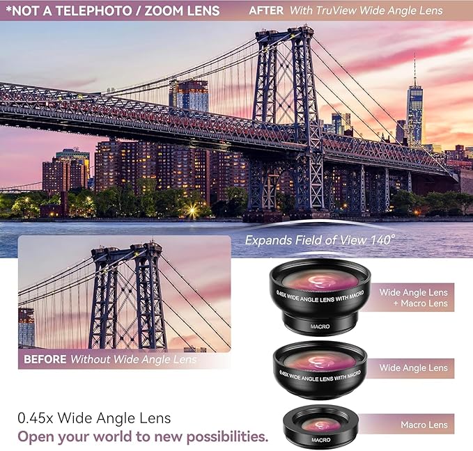 MIAO LAB 2-in-1 Phone Camera Lens Kit, 12.5X Macro + 0.45X Wide Angle (140°) Cell Phone Clip-on Lens for iPhone/Android, Includes Travel Bag - Image 2