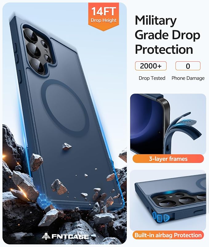 FNTCASE for Samsung Galaxy S23 Ultra Case, Compatible with Magsafe, Blue | Translucent Matte Magnetic Back, 14FT Military Grade Drop Protection, Shockproof Protective Phone Cover - Image 5