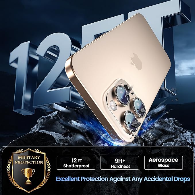 CACOE Metal Camera Lens Protector for iPhone 14/16 Pro/Pro Max Cover | Tempered Glass Cover, Anti-Scratch, Drop-Proof, Strong Adhesion, Camera Screen Cover Accessories, Desert Gold - Image 5