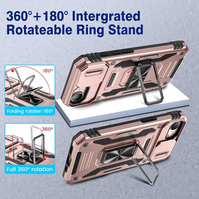 VEGO for iPhone 17e/ iPhone 16e Case with Slide Camera Cover and Stand | Privacy Screen Protector & Ring Kickstand Military Grade Heavy Duty Protection Cover for iPhone 17e 5G - Rose Gold - Image 4
