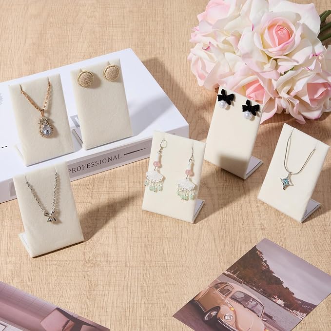 RattanView 12 Pcs Earring Display Stand Necklace Holder, Beige, Velvet - Image 6