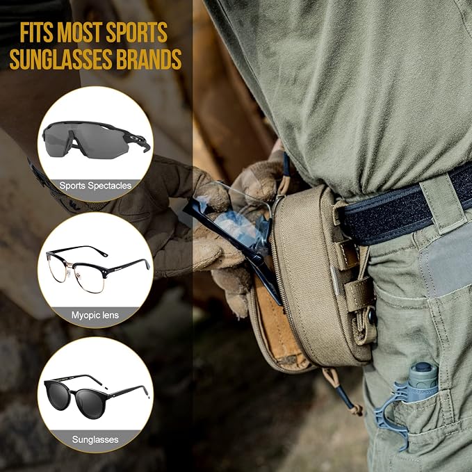 ONETIGRIS Hard Shell Sunglasses Case MOLLE Tactical Eyeglasses Pouch | Fits Most Regular Glasses, 1000D Nylon Glasses Case, Shockproof & Crush-Proof PP Liner, Inner Pocket, Two Way Zipper - Image 5