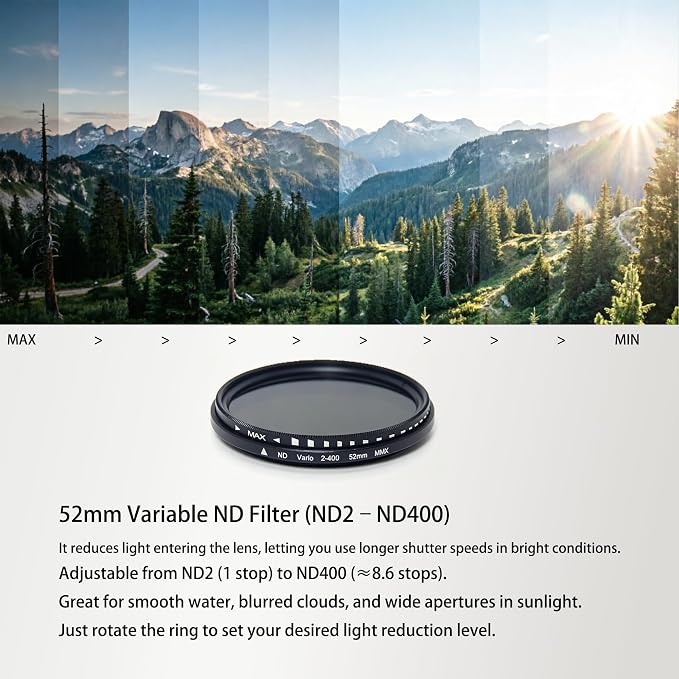 Magnetic 52mm Variable ND Filter for iPhone 17-13, ND2-400 Lens Filter | 52mm Neutral Density Lens, Adjustable Filter and Stand, Glass Optics, Quick Mount, Compatible with iPhone 17/16/15/14/13 - Image 4