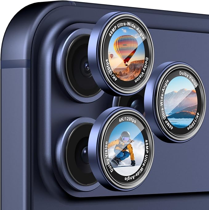 CACOE Camera Lens Protector for iPhone 14/15/16/17 Pro/Pro Max Cover | Anti-Scratch, Drop-Proof, Strong Adhesion, Camera Screen Cover, for iPhone 14-17 Pro/Pro Max, Dark Blue by CACOE