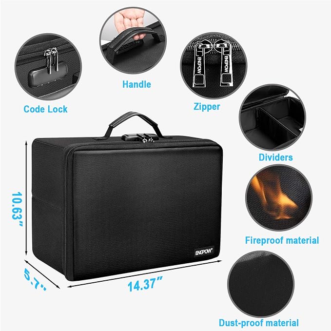 ENGPOW Fireproof Photo Storage Box with Lock,Photo Box Organizer with Divider＆Mesh Bag,Collapsible Portable Photo Storage Containers with Handle for Photos, Picture,Scrapbook,Art,Craft(Box Only) - Image 3
