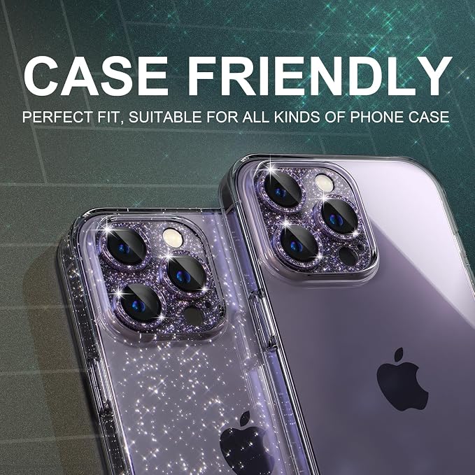 Choiche for iPhone 14 Pro/iPhone 14 Pro Max Camera Lens Protector | Bling Camera Cover with 9H Tempered Glass Lens Screen Protector Metal Ring Decoration Accessories (Glitter-Purple) - Image 5