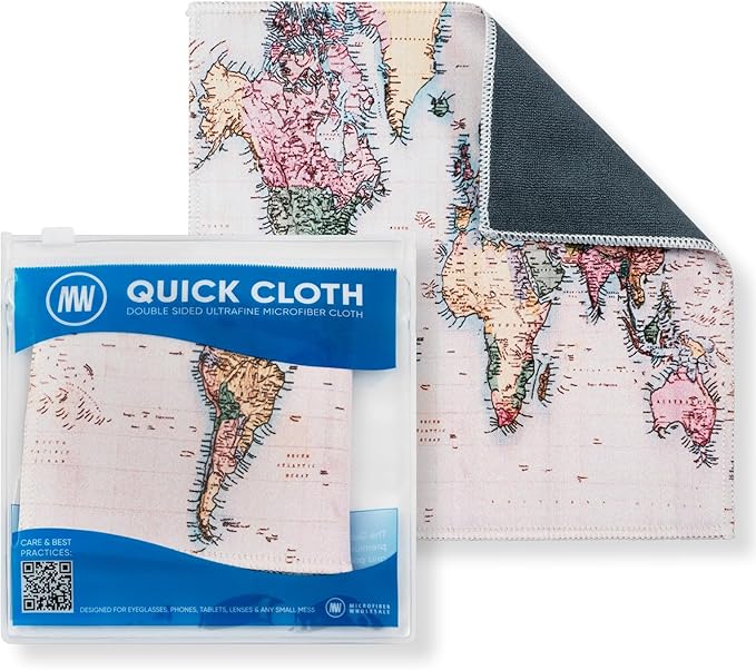 Microfiber Wholesale Quick Cloth Glasses Cleaning Cloths 8x8 World Map | 1-Pack with Case | Double-Sided Lens Cleaner for Eyeglasses, Camera & Screens | Reusable Microfiber Glass Polishing Cloths by MicrofiberWholesale