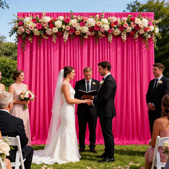 10ft x 10ft Fuchsia Backdrop Curtains for Parties, Polyester Fabric Backdrop Drapes with Rod Pockets for Weddings, Birthday, Halloween, Photography, Christmas Party Background Curtain, 2 Panels - Image 4
