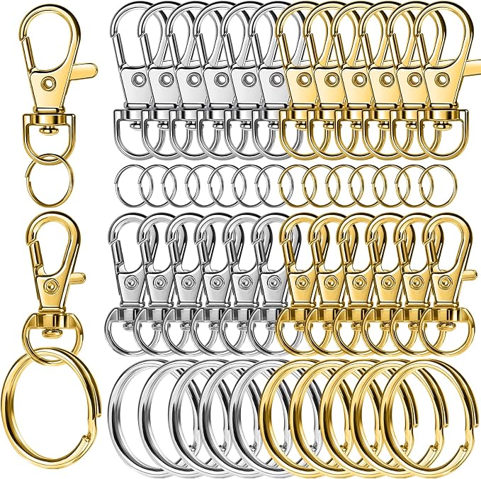 LEOBRO 60 PCS Lobster Claw Clasps and Key Rings, Keychain Clips and Key Chain Rings, Keychain Making Kit, for Key Chains, Jewelry Making, Crafts, Gold & Silver by LEOBRO