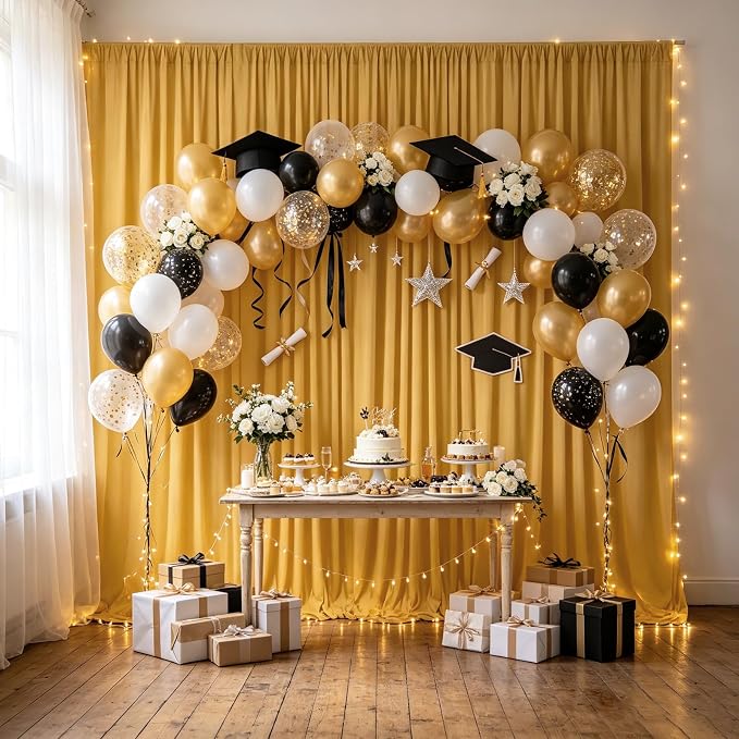 10ft x 10ft Gold Backdrop Curtains for Parties, Polyester Fabric Backdrop Drapes with Rod Pockets for Weddings, Birthday, Halloween, Photography, Christmas Party Background Curtain, 2 Panels - Image 5