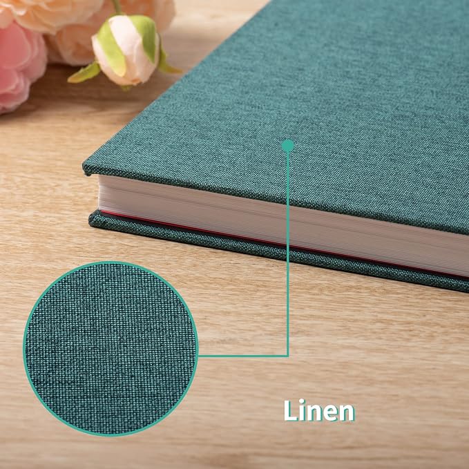 Large Photo Album Self Adhesive 4x6 5x7 6x8 8x10 Pictures Scrapbook Magnetic Album DIY Scrap Book 60 Sticky Pages Linen Cover DIY Photo Album with A Metallic Pen and DIY Accessories(Drak Green) - Image 5