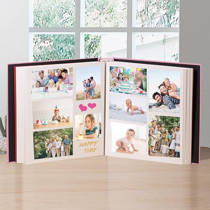 Large Photo Album Self Adhesive 4x6 8x10 10x12 Scrapbook Magnetic Album DIY Scrapbook Length 13 x Width 12.8 (Inches) 120 Sticky Pages Linen Cover DIY Photo Album(Pink) - Image 3