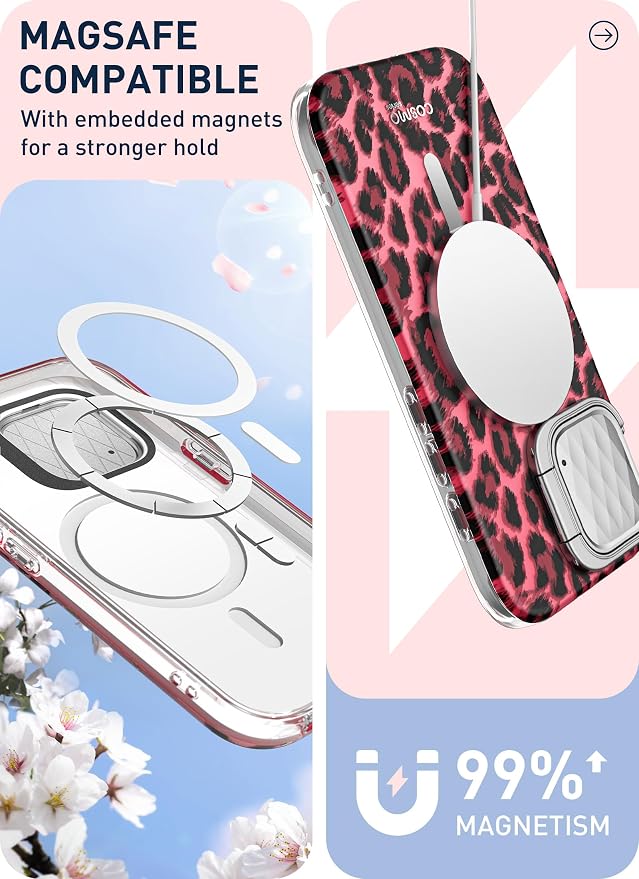 i-Blason for iPhone 15 Pro Case MagSafe, w/‌ Screen Protector, PinkCheetah | Built-in Screen Protector, Camera Cover Stand, Slim, Stylish - Image 5