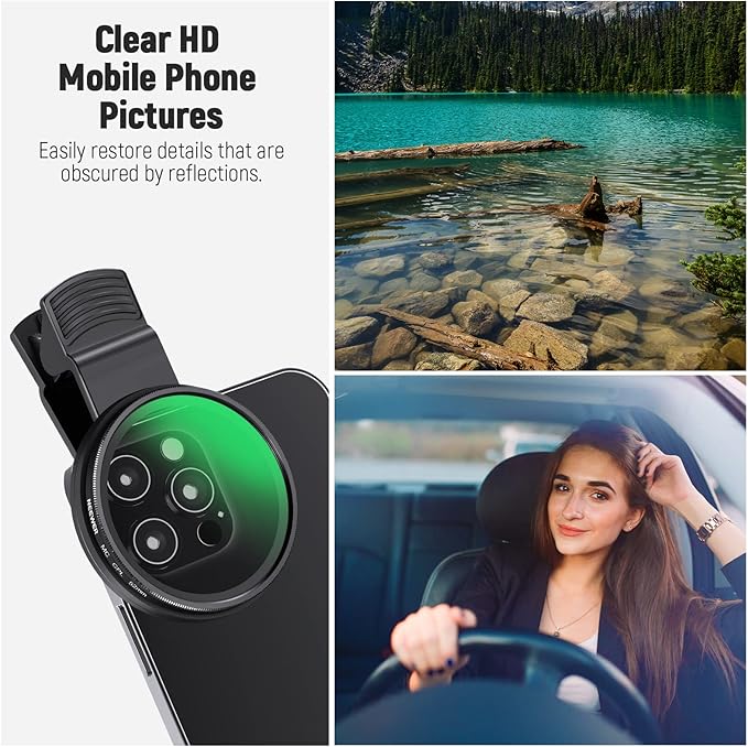 NEEWER 52mm CPL Filter for Phone, Clip On Circular Polarizing Lens Filter with Phone Clip, Case & Cleaning Cloth Compatible with iPhone 17 16 Android Samsung Galaxy S25 Ultra Camera, FL-26 - Image 6