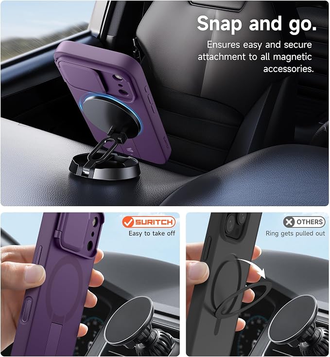 SURITCH for iPhone 17 Pro Case with Camera Control Cover, Camera Cover and Adjustable Kickstand, Compatible with MagSafe, Shockproof Bumper Protective Cases 6.3 Inch, Dark Purple - Image 7