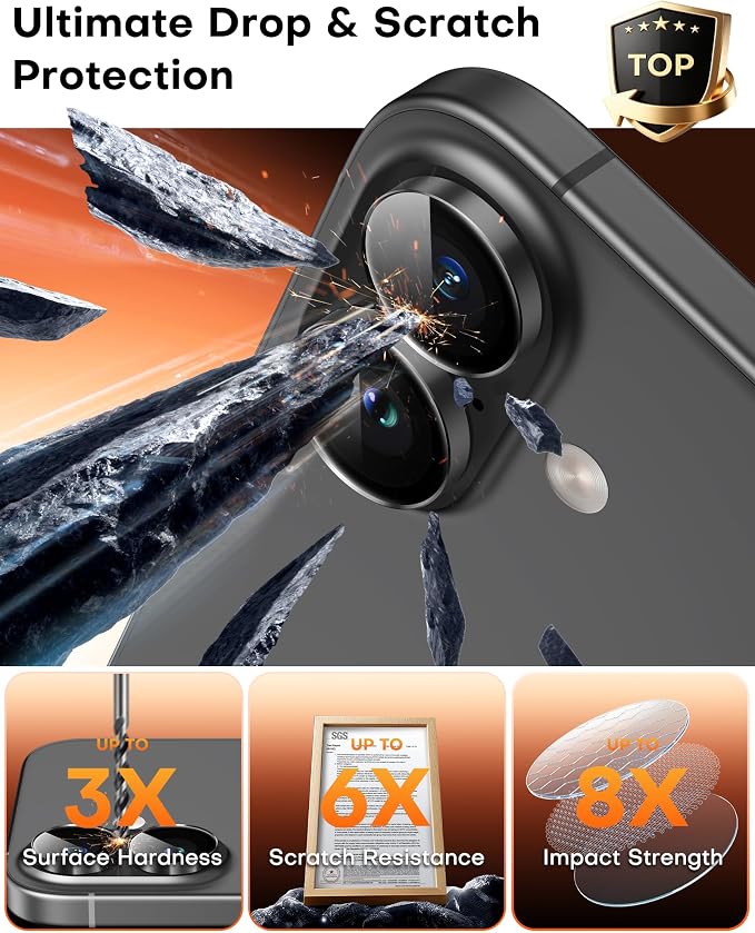 TOCOL Camera Lens Protector for iPhone 17 Tempered Glass HD Individual Scratch Resistant Camera Cover Accessories Case Friendly 2 Pack（Black） - Image 4