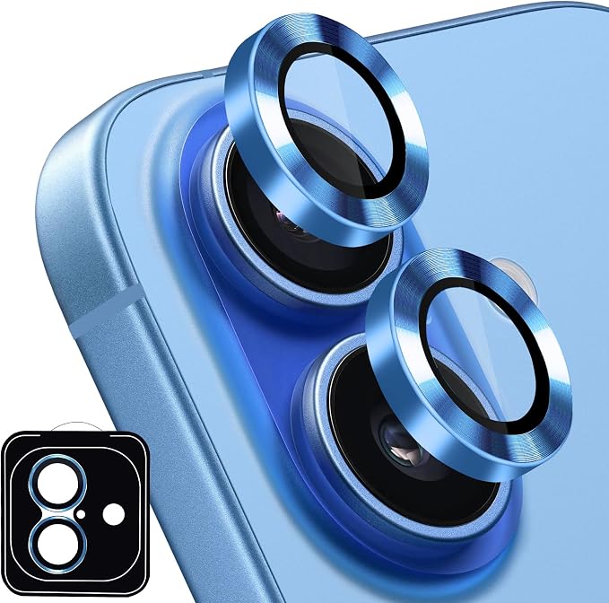 Designed for iPhone 16 and 16 Plus Camera Lens Protector, Metal Lens Cover 9H Tempered Glass Camera Cover Anti Scratch Shockproof Screen Protector, by Hsefo