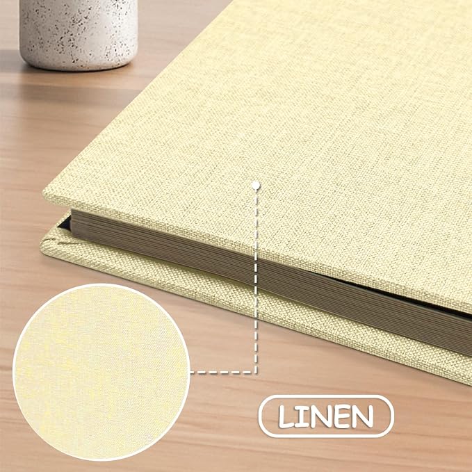 Large Photo Album Self Adhesive Scrapbook Album for 4×6 5×7 8×10 Pictures DIY Magnetic Linen Cover Album 40 Pages for Family Wedding Gifts with Metal Pen and Plastic Board, Light Yellow - Image 5