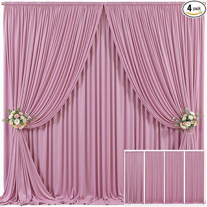 4 Panels Dusty Pink Backdrop Curtain for Parties Wedding Wrinkle Free Pink Photo Curtains Backdrop Drapes Fabric Decoration for Birthday Party Baby Shower 20ft(W) x 10ft(H) by Tao-GePartyDecorations