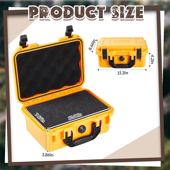 Relaxweex 1 Pcs Waterproof Hard Case with DIY Customizable Foam Insert Portable Protective Case with Knife for Camera Drones Equipments Tools Test Instruments(Yellow,11.3 x 8.7 x 4.2 Inch) - Image 2