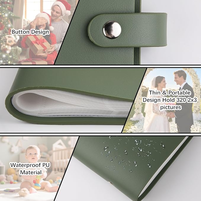 320 Pockets 2x3 Inch Photo Album for Polaroid & Instax Mini Pictures, Green | PU Leather Cover, Gift Box Packaging, Acid-Free Pages, With Snap Closure, Securely Hold all Your Precious Instant Snapshots - Image 6