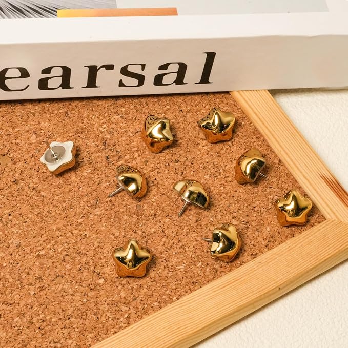 50 PCS Gold Star Push Pins, Thumb Tacks for Bulletin Boar, Cute Decorative Thumbtacks for Cork Board Bulletin Board, Photos Wall Maps, Picture Hanging and Other Offices Schools Decoration. - Image 2