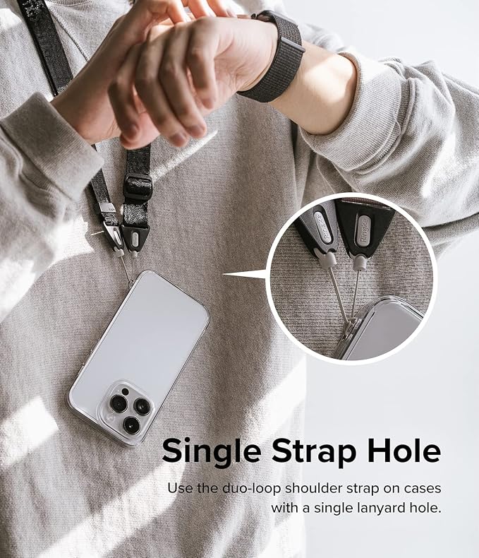 Ringke Phone Lanyard for iPhone 17 Pro Max and Most Smartphones [One-Touch Buckle] Shoulder Strap Adjustable Sturdy Universal Phone Crossbody Neck Lanyard for Travel Essentials - Lettering Black 2 - Image 6