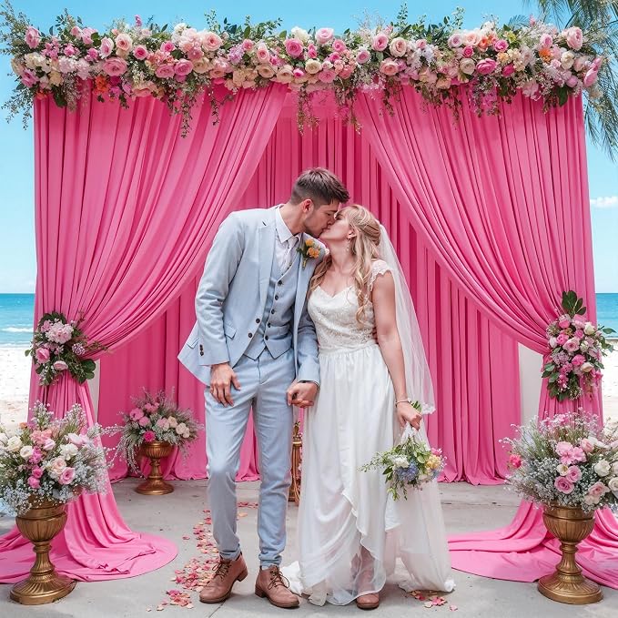 Hot Pink Backdrop Curtain 8 Panels-Wrinkle-Free Polyester Photography Drapes for Wedding Party Photo Background Decorations- 32 X10FT (Hot Pink) - Image 8