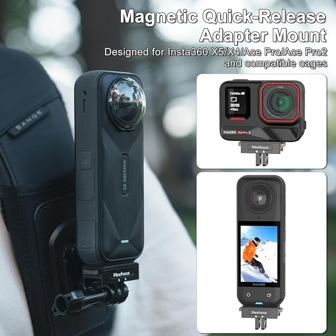 Magnetic Quick Release Mount for Insta360 Ace Pro/Ace Pro2/X5/X4 Air, Snap-On Magnetic Tripod Adapter with 1/4"-20 Threaded Hole, 2 Prong Mount Connector Base for Tripods, Selfie Sticks - Image 2