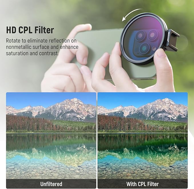 NEEWER 67mm CPL Filter with Cold Shoe Phone Lens Clip, HD Polarizing Filter with Pouch & Cleaning Cloth Compatible with iPhone 17 16 15 Pro Max Plus Samsung Galaxy S25 Ultra Camera - Image 2