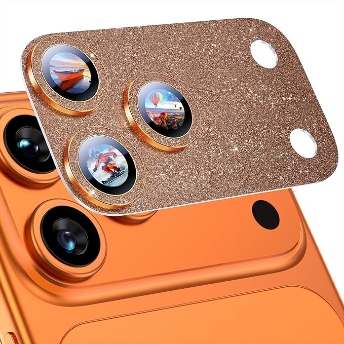 Uyiton for iPhone 17 Pro Max Camera Lens Protector, Metal Frame Glass Cover | Not Easy to Break, Strong Adsorption, Case-Friendly, Metal 9H Sapphire Glass Rear Camera Screen Cover, Glitter Orange by Uyiton