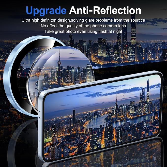 for Samsung Galaxy S24 Camera Lens Protector, Individual Metal Ring Tempered Glass Lens Cover, [Strong Adsorption] Scratch Resistant Ultra-Thin HD Clear Lens Cover, 1 Set-Blue Ring - Image 4