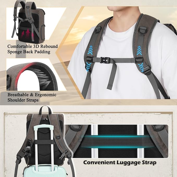 RAINSMORE Camera Backpack, DSLR SLR Mirrorless Camera Bag for Photographer | 15.6 Inch Vintage Canvas Camera Case with Laptop Compartment & Tripod Holder & Rain Cover for Sony Canon Nikon Fujifilm Grey - Image 8