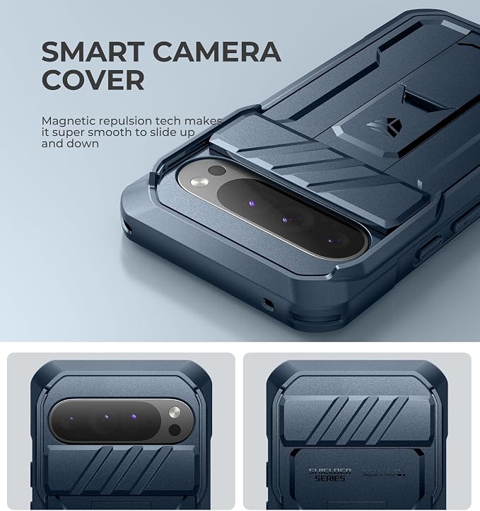 Dexnor for Google Pixel 9 Pro XL Case with Slide Camera Cover & Built-in Screen Protector & Heavy-Duty Kickstand, Full-Body Protective Cover Rugged Bumper Cases for Pixel 9 Pro XL,Navy Blue(2024) - Image 3