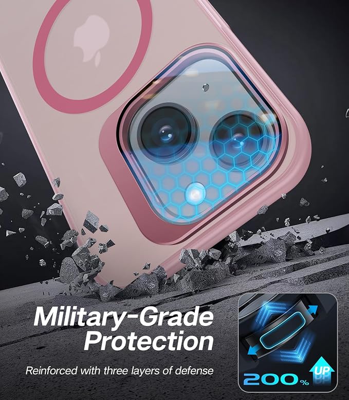 VOFATA for iPhone 14 Plus Case with Camera Cover Stand [Built-in 9H Camera Lens Protector][Fit for Magsafe] Military Grade Shockproof Translucent Matte Magnetic Phone Case 6.7",Pink - Image 5