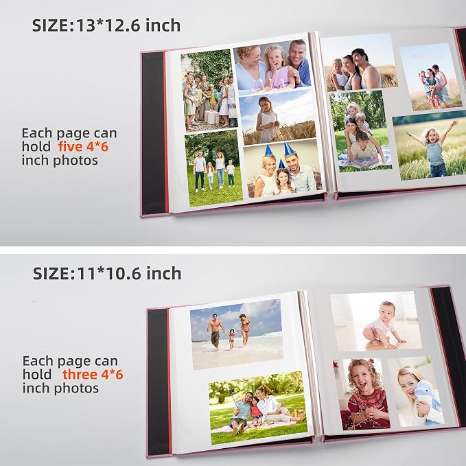 HoneyTolly Large Photo Album Self Adhesive, DIY Scrapbook Album for 3x5 4x6 8x10 Pictures, 60 Pages Linen Cover Memory Book, Ideal Gift for Family Wedding Baby Christmas Anniversary(Pink) - Image 4