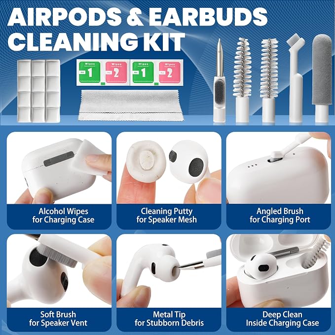 Upgraded Phone Cleaning Kit, iPhone Cleaning Kit, Cleaning Kit for AirPod, Keyboard Cleaning Kit, Charging Port Cleaner for Apple Lightning/Android USB-C (Clear White, with 10 Mini Brush) - Image 3