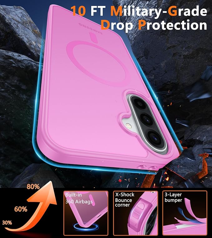 FNTCASE for Galaxy A36 5G Phone Case, Fit for Magsafe, Screen Protector | Translucent Matte Magnetic Back, 14FT Military Grade Drop Protection, Shockproof Protective Phone Cover, Pink - Image 3